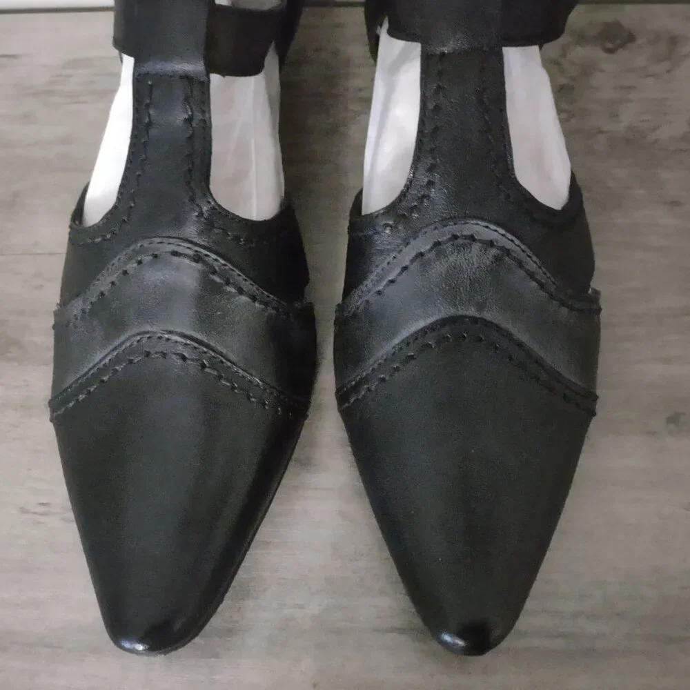 Fidji black leather low heel mary jane pumps size 38.5 - size 8.5 - NEW - Picture 3 of 10